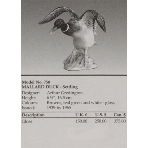 Beswick Mallard Duck Figurine 6" Made in England – c.1939-65 - Picture 10 of 10